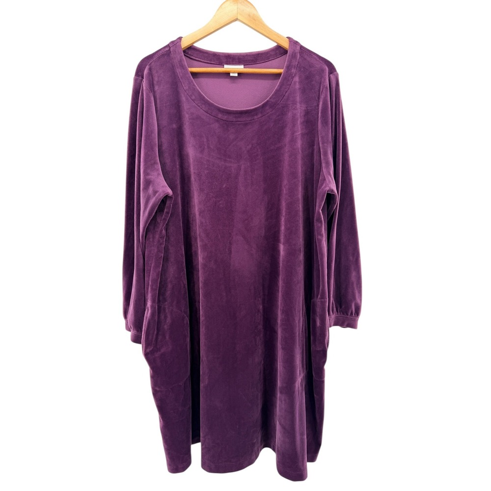 J Jill Pure Jill Long Sleeve Crushed Velvet Velour Tunic Dress Pockets 2X Wine